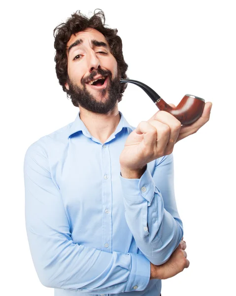 Hrdý mladý muž s dýmkou — Stock fotografie