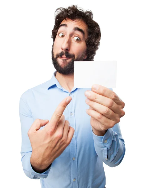 Proud young man with visit card — Stock Photo, Image