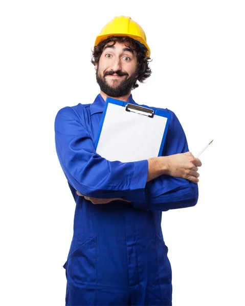 Happy worker man with form — Stock Photo, Image