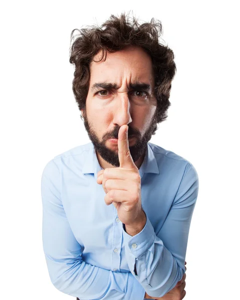 Angry young man silence sign — Stock Photo, Image