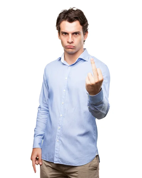 Crazy young man with disagree sign — Stock Photo, Image