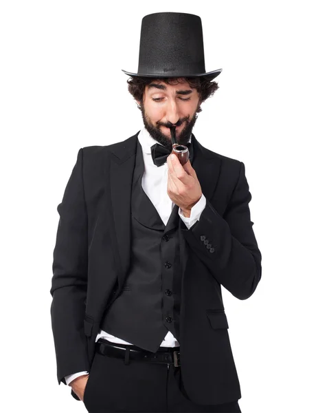 Proud smoking man with pipe — Stock Photo, Image