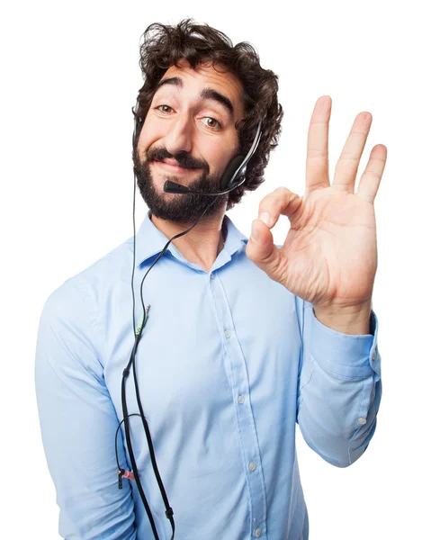 Crazy young man with telephone — Stock Photo, Image