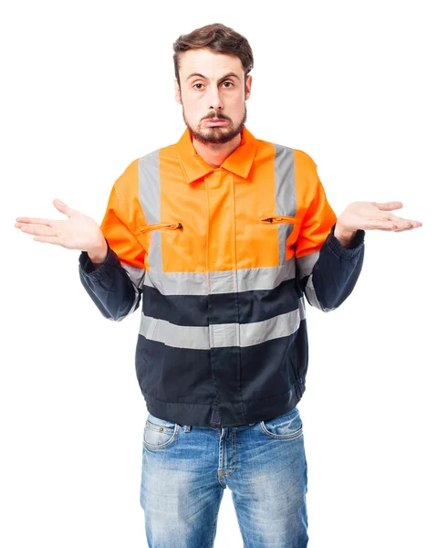 Happy worker man confused — Stock Photo, Image