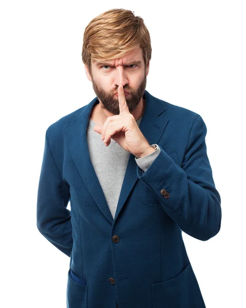 Angry businessman silence sign — Stock Photo, Image