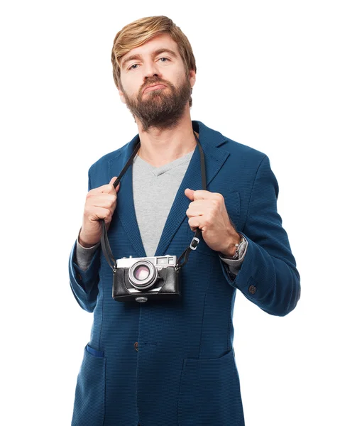 Stolt affärsman med kamera — Stockfoto