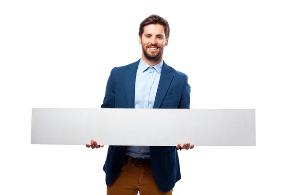 Homem de negócios feliz com banner — Fotografia de Stock