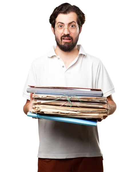 Jeune homme stressé avec des dossiers — Photo