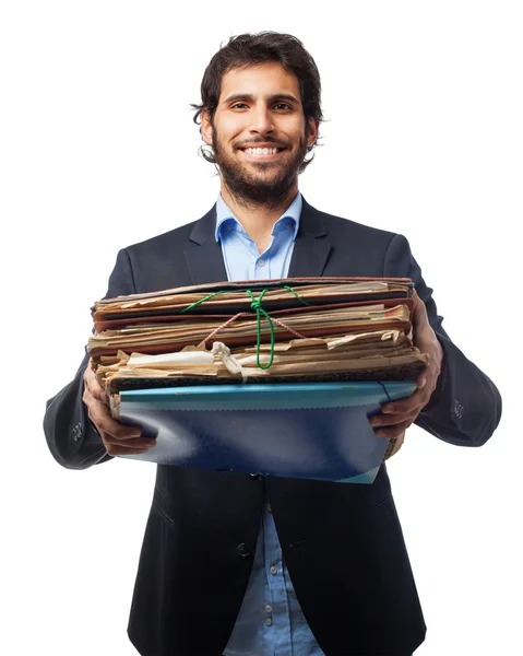 Happy businessman with files — Stock Photo, Image