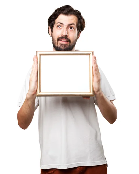 Šílený mladý muž s retro rámeček — Stock fotografie