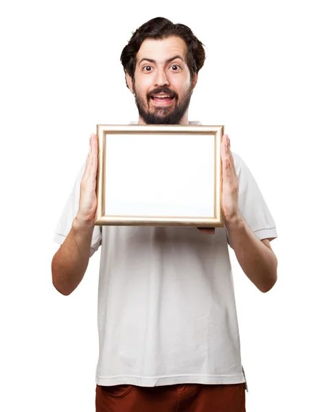 Crazy young man with retro frame — Stock Photo, Image