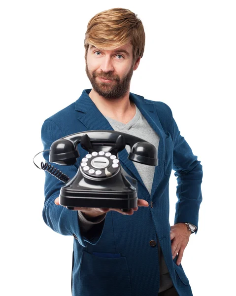 Happy affärsman med telefon — Stockfoto