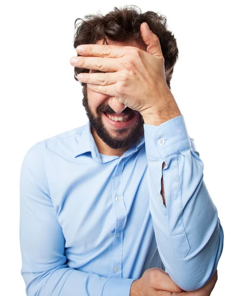 Worried young man covering eyes — Stock Photo, Image