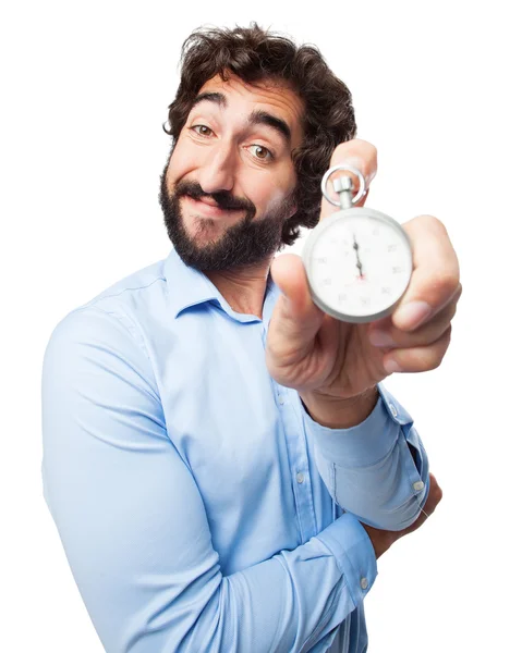 Heureux jeune homme avec chronomètre — Photo