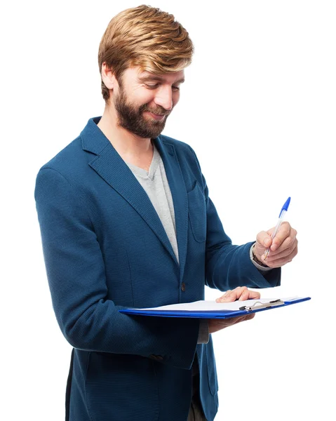 Happy businessman with notebook — Stock Photo, Image