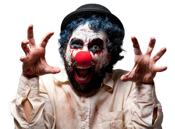 Verrückter Clown Mann wütende Miene — Stockfoto