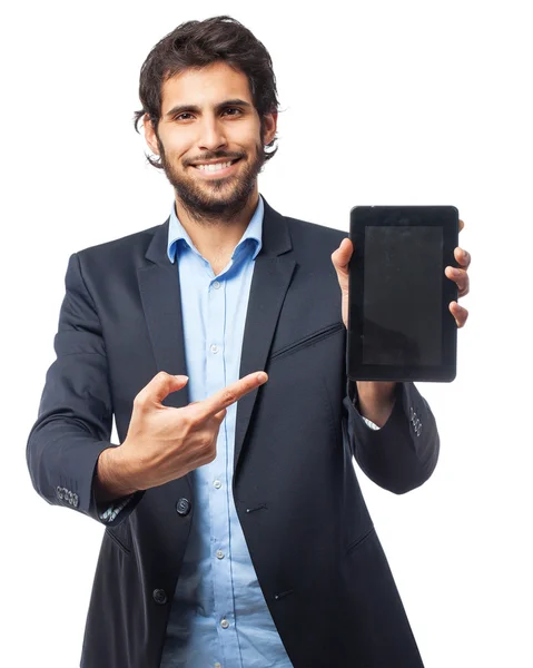 Indischer Geschäftsmann mit Touchscreen-Pad — Stockfoto