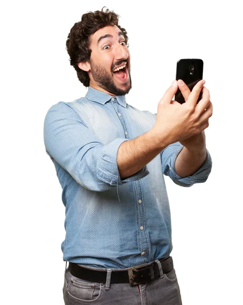 Šťastný mladý muž selfie pozice — Stock fotografie