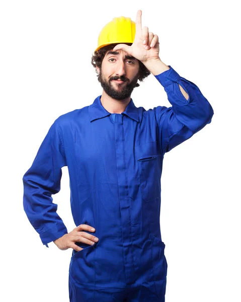 Proud worker man loser sign — Stock Photo, Image