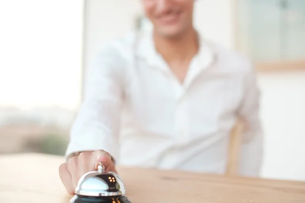 Joven feliz con timbre —  Fotos de Stock