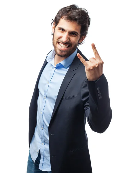 Wütender Geschäftsmann widerspricht Schild — Stockfoto