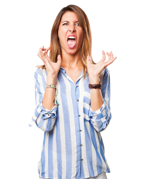 Mujer joven loca gritando — Foto de Stock