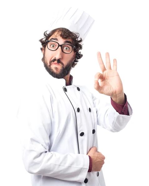 Hombre cocinero feliz signo bien —  Fotos de Stock