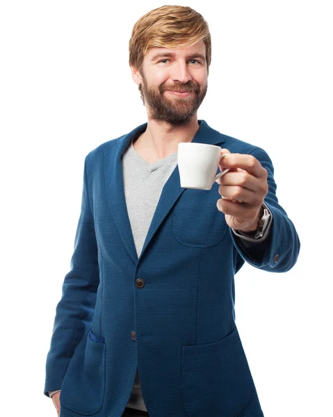 Homem de negócios feliz com café — Fotografia de Stock