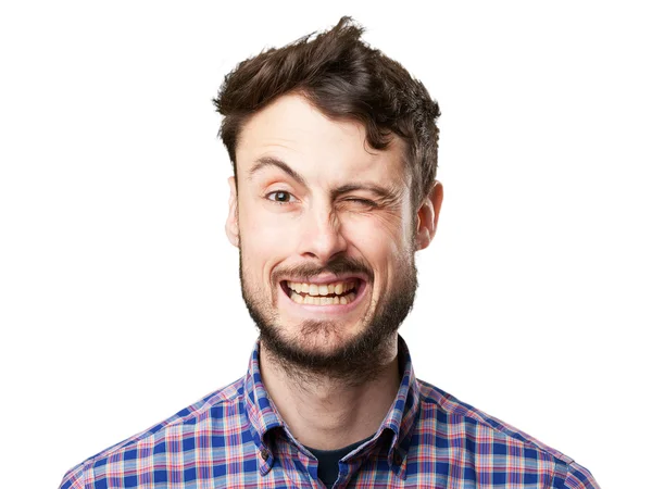 Crazy young man wink gesture — Stock Photo, Image