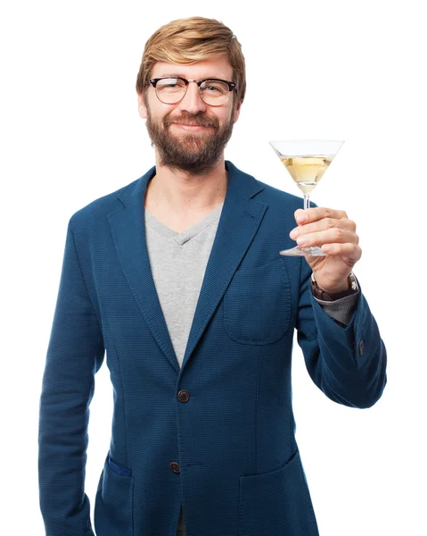 Zufriedener Geschäftsmann mit alkoholischem Getränk — Stockfoto