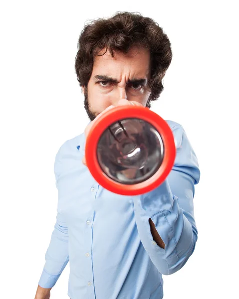 Crazy young man with lantern — Stock Photo, Image