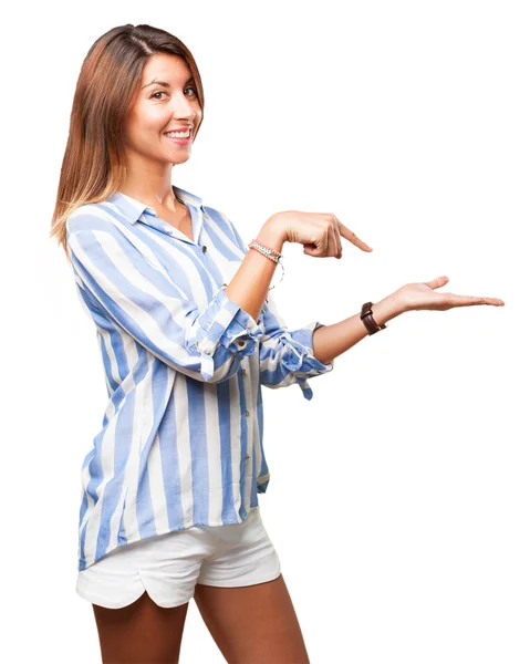 Happy young woman showing gesture — Stock Photo, Image