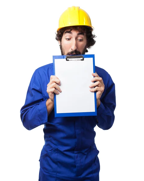 Trabalhador feliz homem com forma — Fotografia de Stock