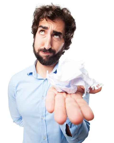 Jeune homme en colère avec boule de papier — Photo