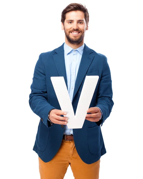 Happy businessman letter v — Stock Photo, Image