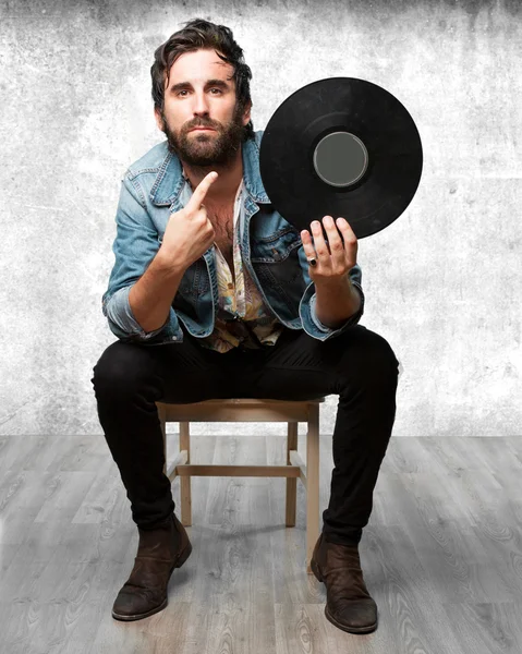 Rock star con vinile — Foto Stock