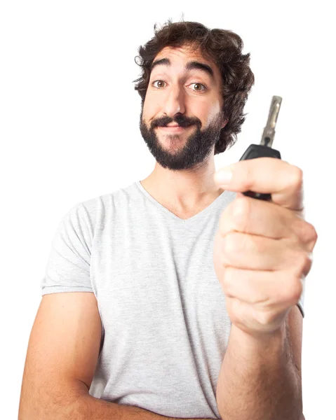 Happy young man with car key — Stock Photo, Image