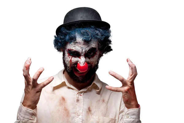 Pazzo clown uomo espressione arrabbiata — Foto Stock