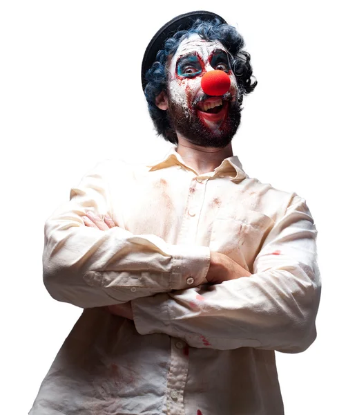 Pazzo clown uomo espressione arrabbiata — Foto Stock