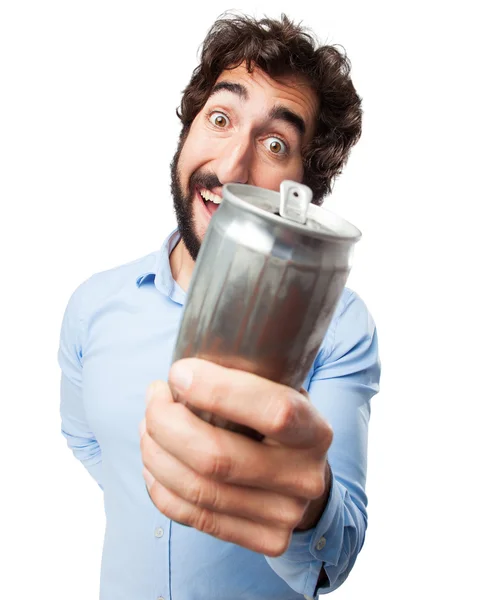 Happy young man with beer — Stock Photo, Image