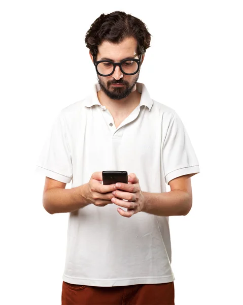 Happy young man with mobile — Stock Photo, Image