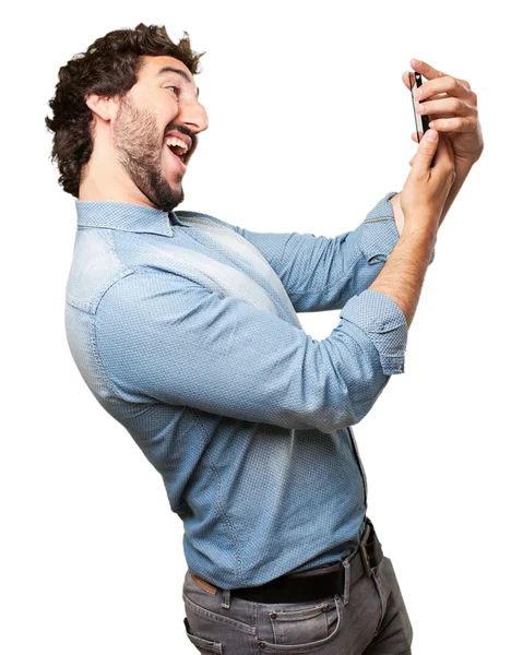 Feliz joven hombre selfie pose —  Fotos de Stock