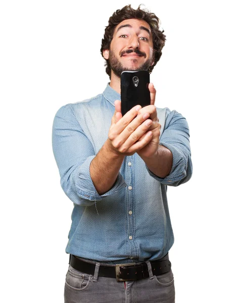 Šťastný mladý muž selfie pozice — Stock fotografie