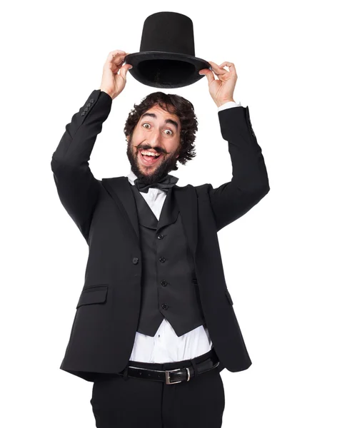 Homem fumante feliz brincando — Fotografia de Stock