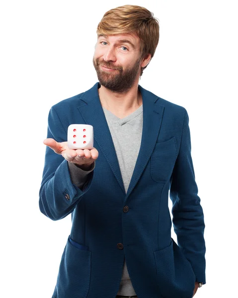 Happy businessman with dice — Stock Photo, Image