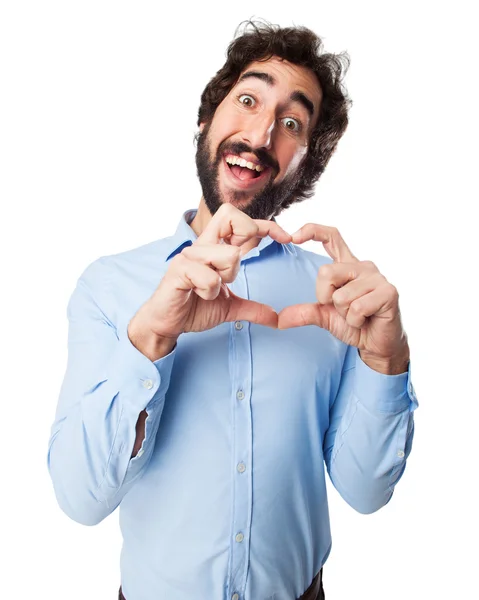 Happy young man heart symbol — Stock Photo, Image