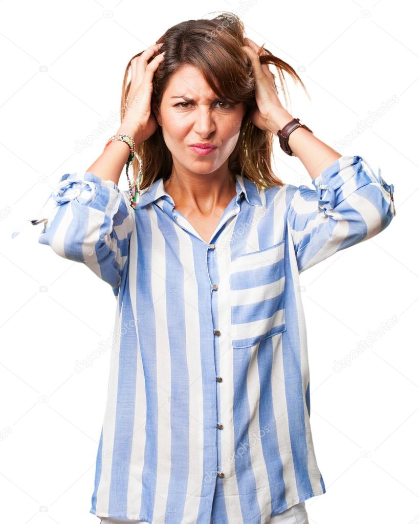 angry young woman covering ears