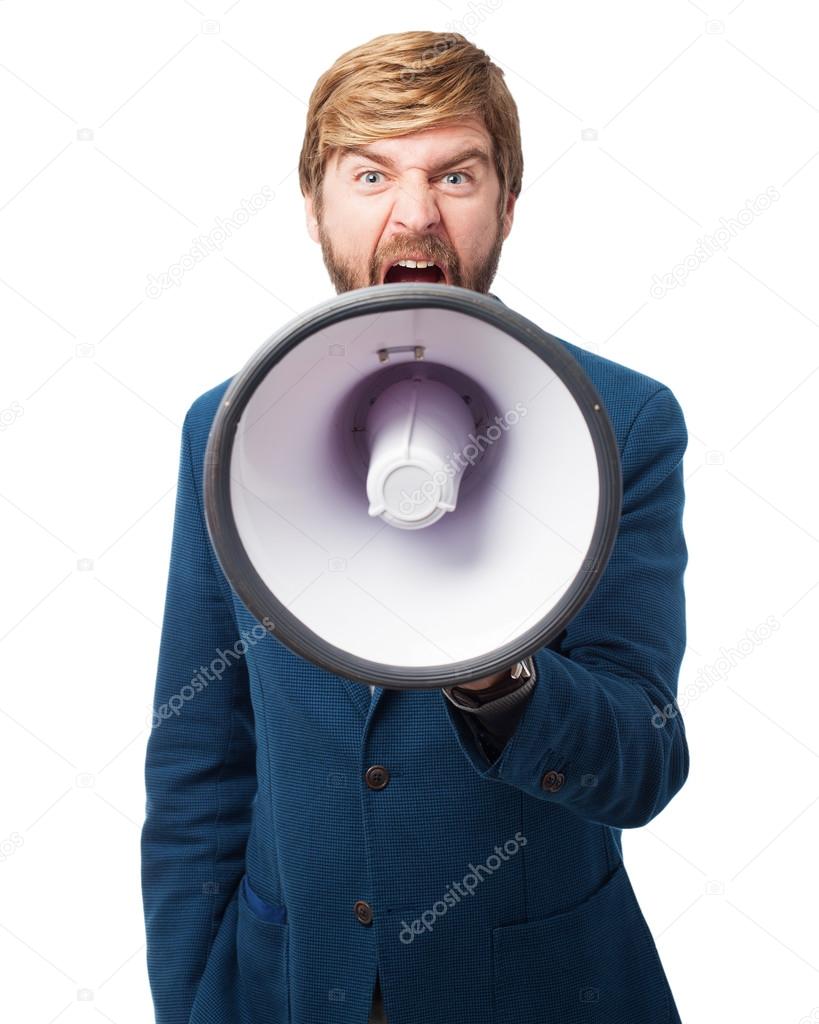 angry businessman with megaphone