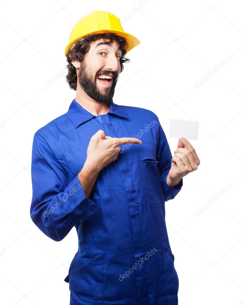 happy worker man with visit card