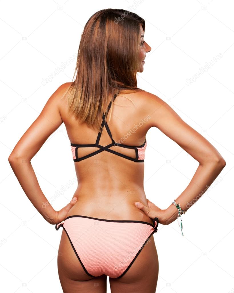 young woman back with bikini